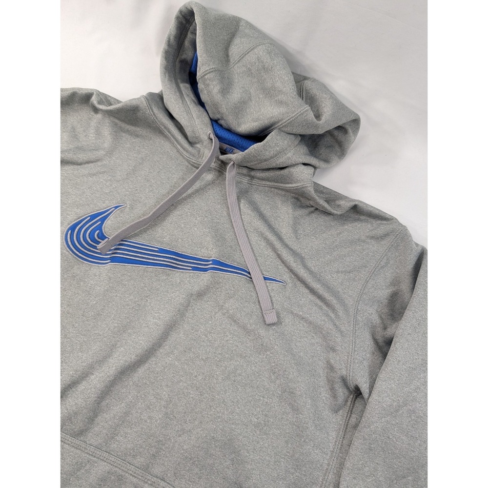Nike Hoodie Mens  Medium Gray‎ Blue Therma Fit Hooded Sweatshirt Pullover Swoosh